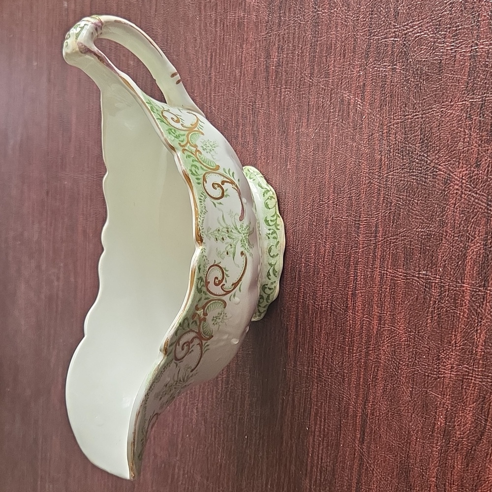 Henry Alcock & Co "ALMA" Green Transferware Gravey Boat Vintage 1900's